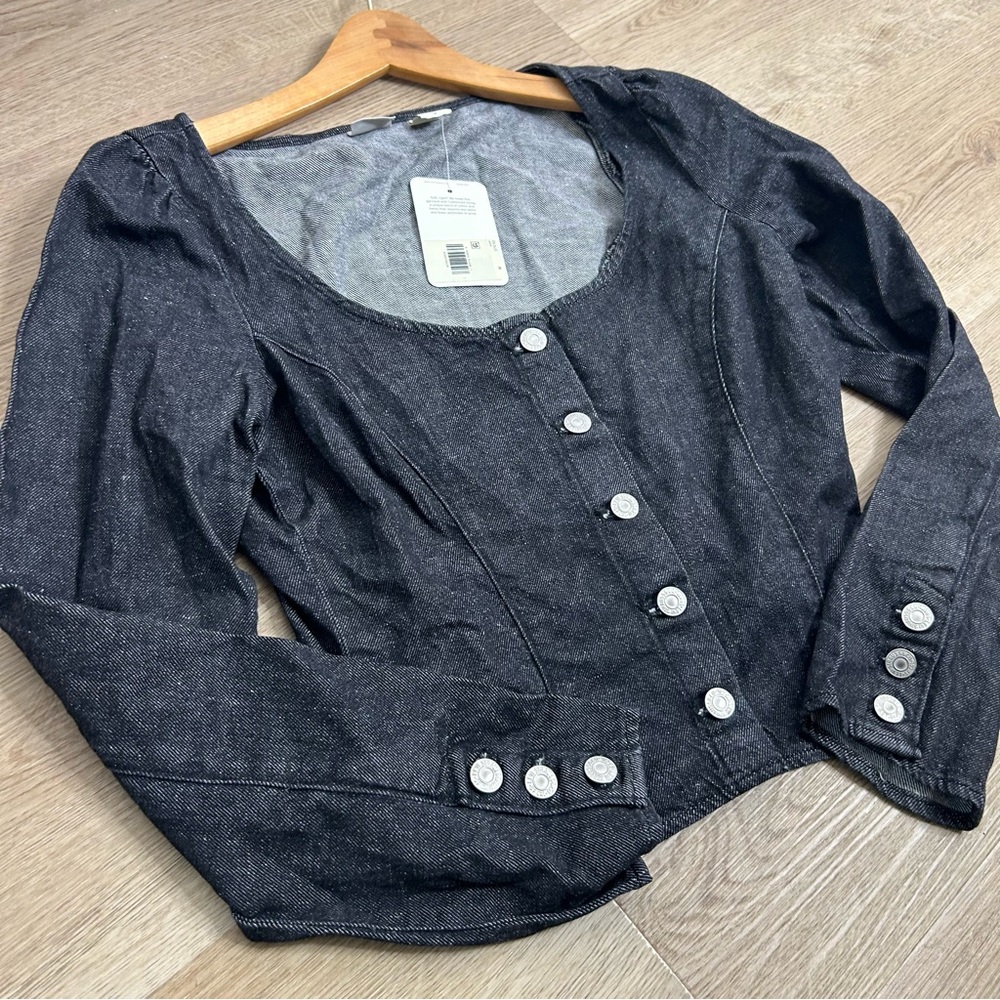 NWT Levi's Cotton Hemp Black Button Down Scoop Neck Denim Long Sleeve Top